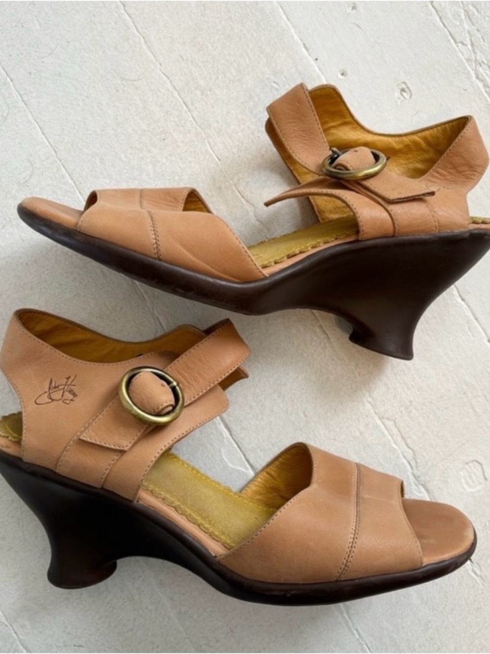 John Fluevog Susana Tan Leather Buckle Sandals